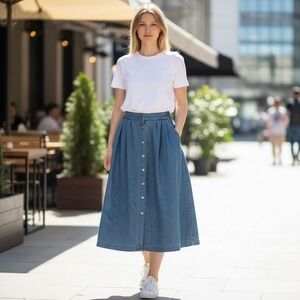 Vintage women's Blue jeans long skirt Manor house Made In USA Sz 10